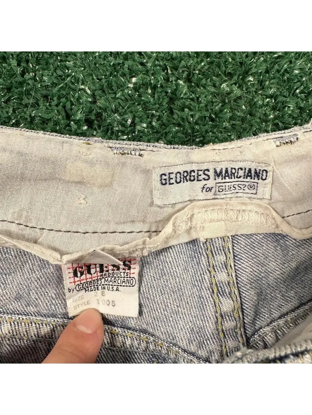 Vintage 90s Guess Marciano blue denim jean cut off shorts Americana retro USA